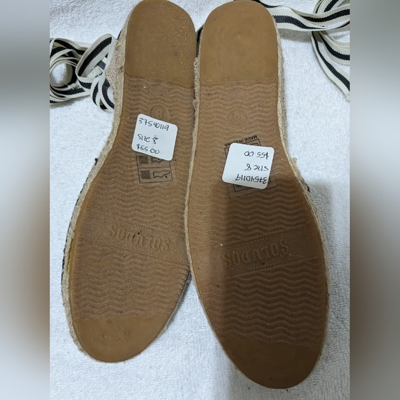 NWB Anthropologie Soludos Black and White Flat Ribbon Ankle Tie Espadrilles Sz 8 - Picture 6 of 8
